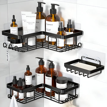 3-Pack Rustproof Stainless Steel Corner Adhesive Shower Caddy with 12 Hooks